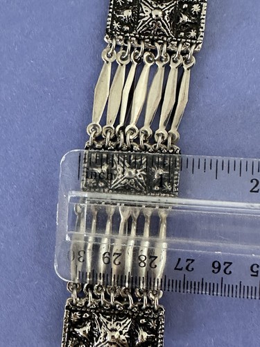 Bracelet Mexico Alpaca Silver Links Statement 1 in Wide Elaborate Stunning - Picture 10 of 11
