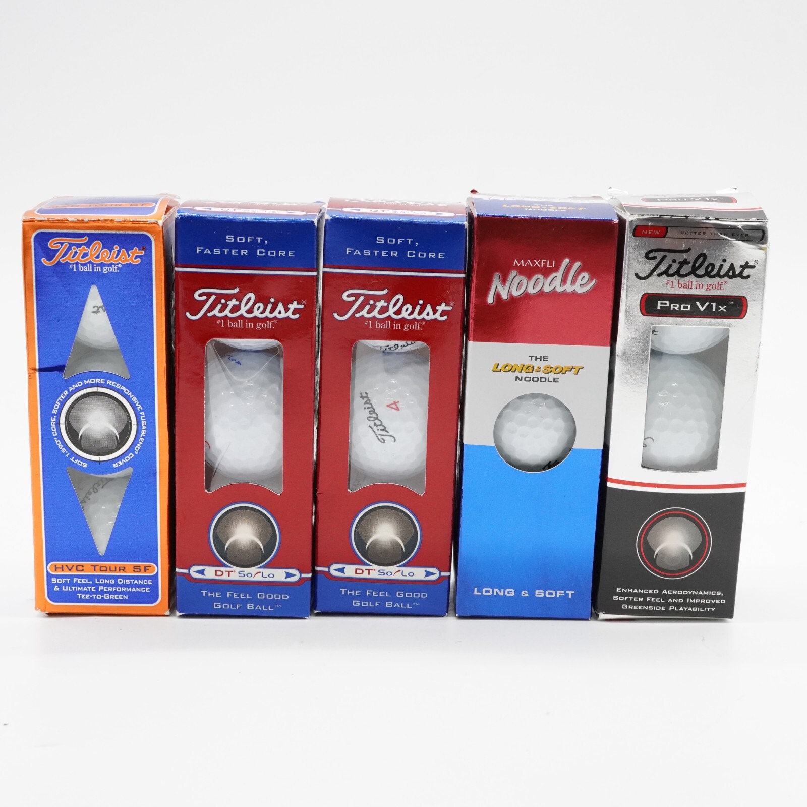 New Titleist DT Solo, Pro V1x, HVC Tour SF, MaxFli Golf Ball Sleeves 15