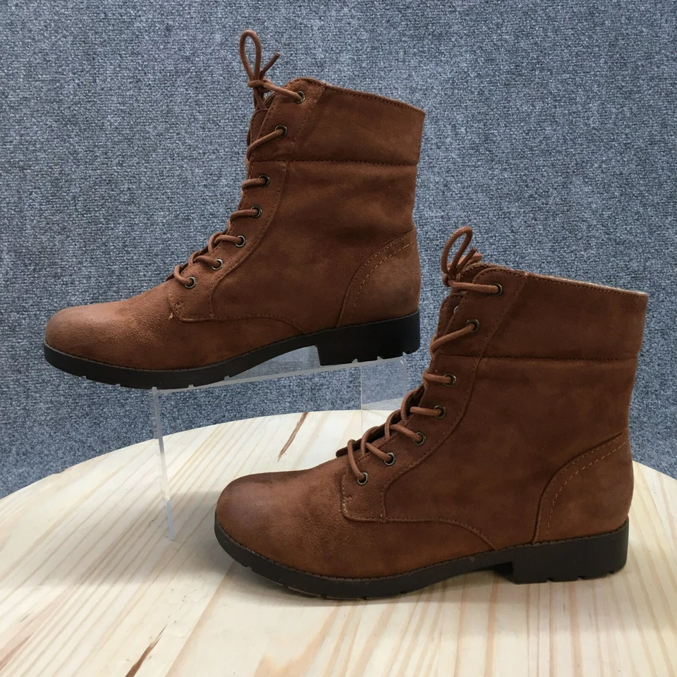 Arizona Botas Mujer 9.5 Botines Marrón Punta Redonda Con Cordones Tacones Bloque Foto 2 de 4