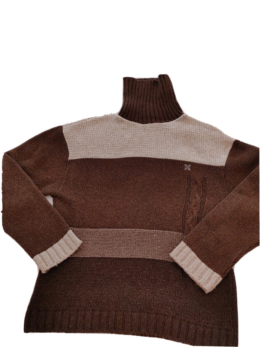 Vintage Oxbow Women Turtleneck Color block Brown Beige size Medium 