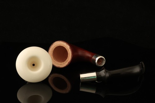 Pipa de espuma de mar de calabaza de lujo madera de caoba - anillo de plata 925k - con estuche 14655 - Imagen 6 de 10