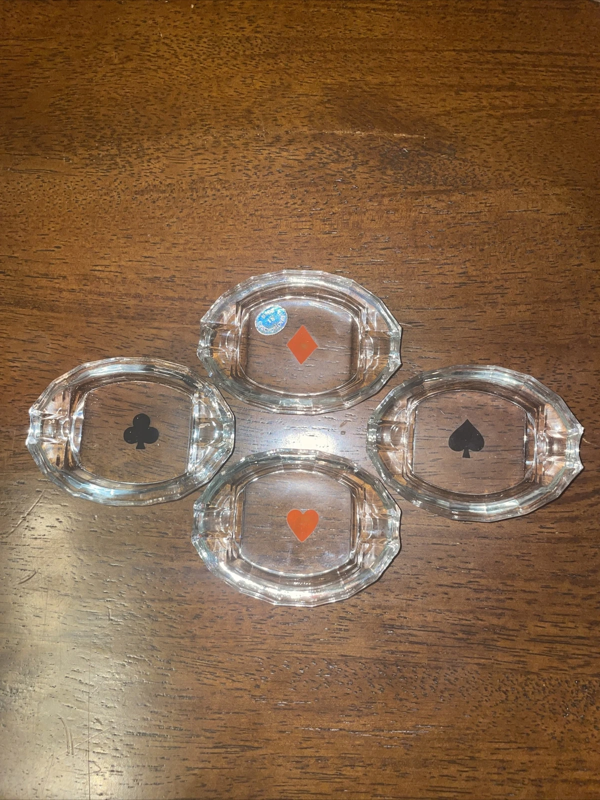 Set Of 4 Vintage Ash Tray Czechoslovakian Crystal Glass Play cards 2 7 8”x2”