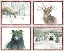 Christmas Winter Animals Fabric Farmhouse Barn Snow Cotton 3 Wishes 24" Panel