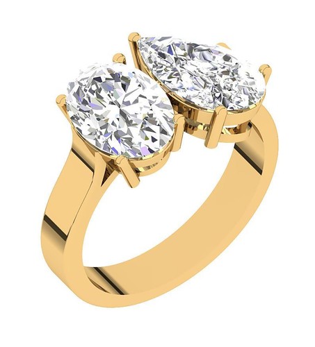 VS F 4.00Ct Oval & Pear Solitaire Lab Grown Diamond Ring 10K Yellow Gold 12.10MM - Picture 3 of 11
