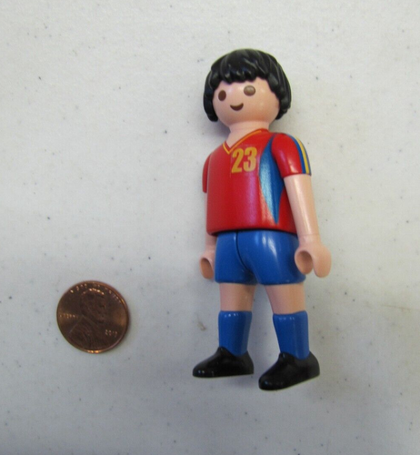 PLAYMOBIL Figure BLACK HAIRED MAN #23 SOCCER PLAYER w/ KICKING ACTION - Picture 2 of 3