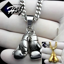 18-36"Stainless Steel 5mm Silver/Gold Plated Cuban Chain Boxing Glove Pendant*87