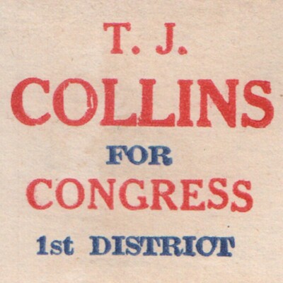 1970s T.J. Colins US Congress Senate 1st District North Carolina Democratic