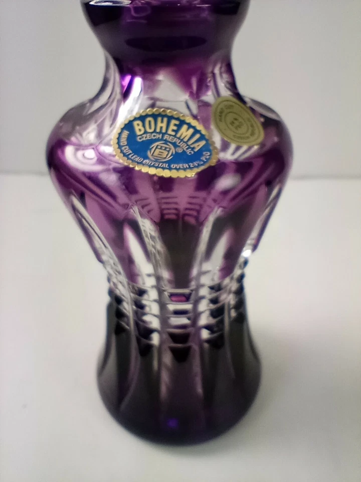 Bohemian Amethyst Cut Glass Decanter Vinegar Oil - Image 2 of 4