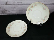 Eggshell Georgian Homer Laughlin Saucers Only Lot of 2 L49N5 Gold Trim Floral