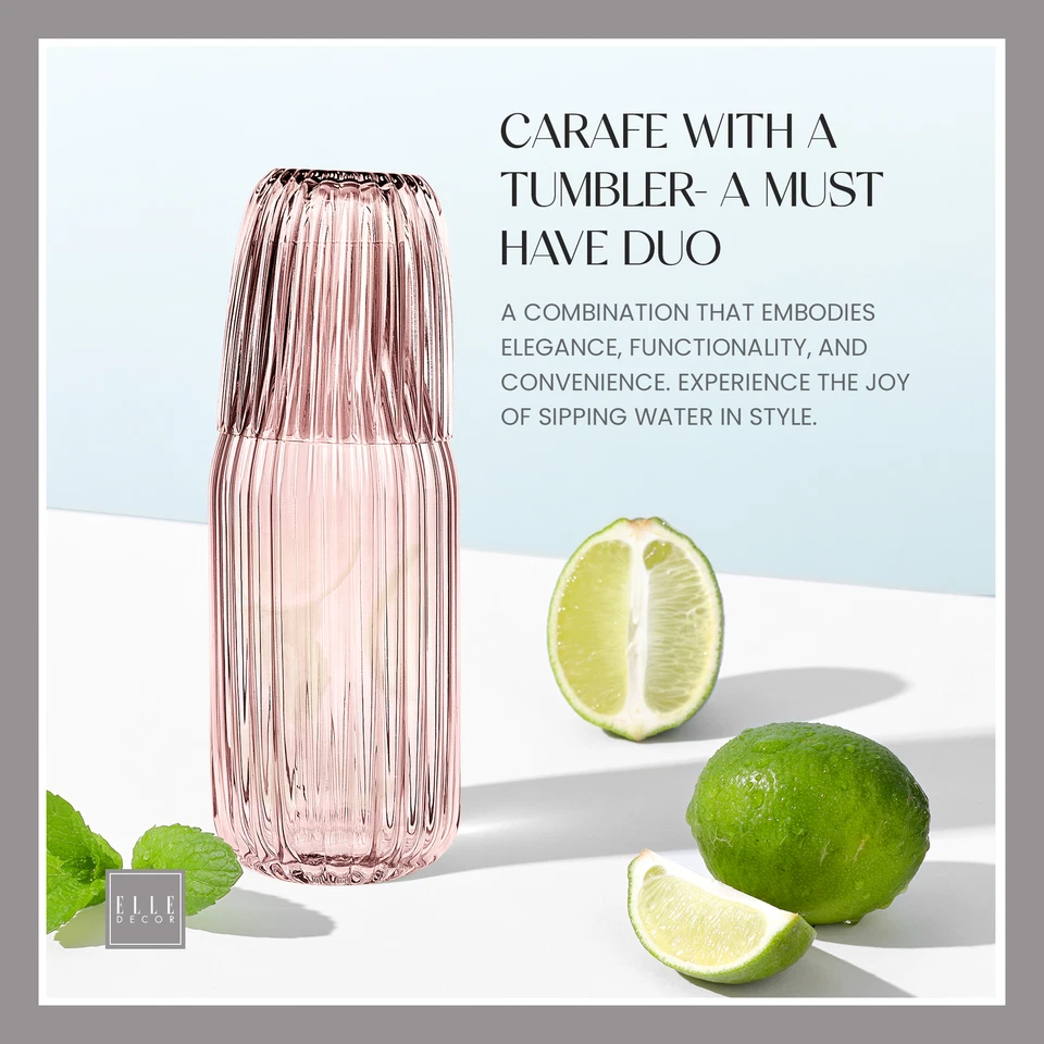 "Jarra de agua acanalada para cabecera con juego de vasos elle decor | 39 OZ 4"" x 9,5""" Foto 2 de 4