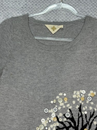 Anthropologie HWR Monogram Sweater Womens X Small Button Tree Asymmetric Cottage - Picture 7 of 15