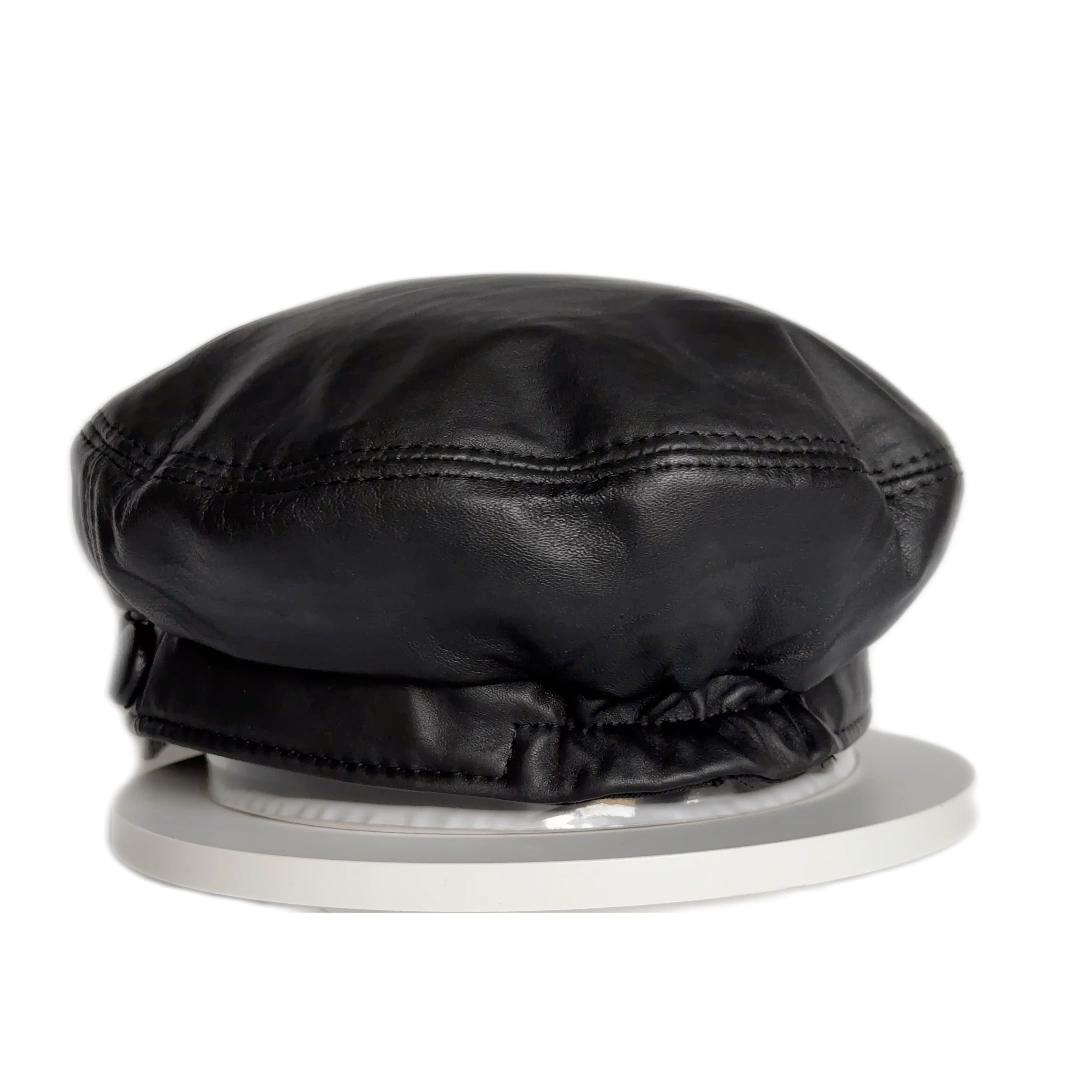 Real Leather Newsboy Cap Flat Hat Women Yacht Captain Hat Cabbie