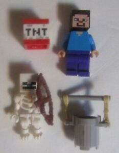 Lego Minifigure Minecraft Steve Skeleton Bucket Tnt Ebay