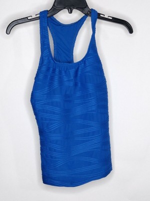 NWT Splashletics Summer Swim Tank Blue Halter Style Elastic Stretch Built In Bra