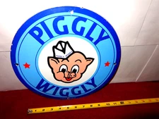 11in PIGGLY WIGGLY ORIGINAL SELF SERVICE GROCER SIGN HEAVY METAL PORCELAIN-S286B