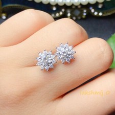 Cluster Floral Stud Jewelry Earrings 1.28CT Round Cut Diamond 14K White Gold FN