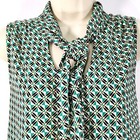 Anthropologie Maison d'Amelie Top Sz M Green Geometric Design Soft Tie Collar