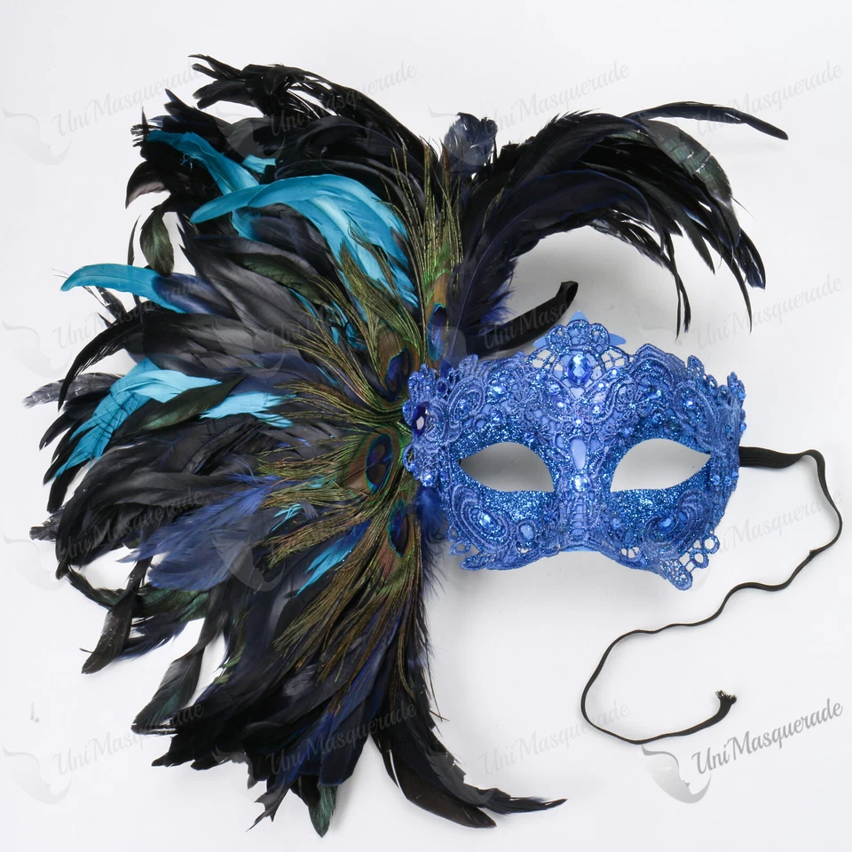 Mardi Gras Christmas Costume New Year Eye Masquerade Feather Lace Sexy Masks - Image 4 of 4