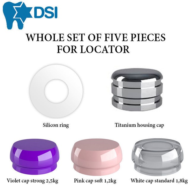 Dental DSI Implant Locator Titanium Housing Silicone Caps Flat Abutment
