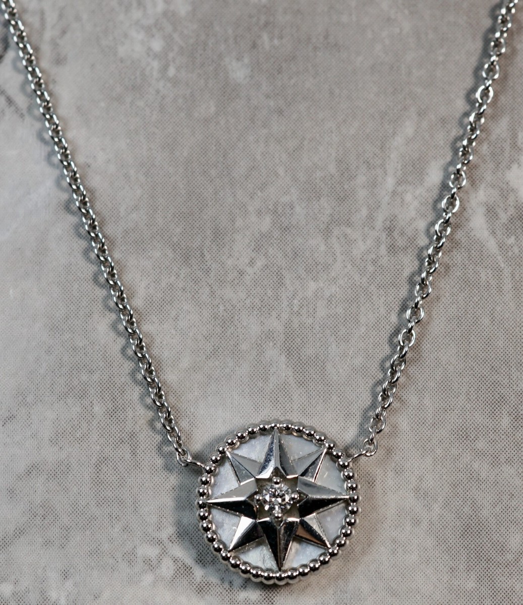 DIOR 18K White Gold Rose Des Vents Mother of Pearl Necklace | eBay