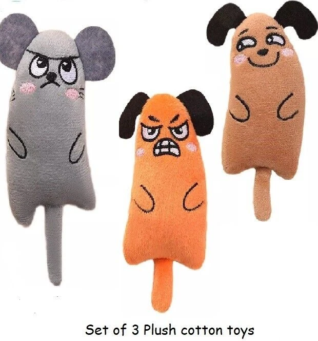 Cat Catnip Plush Toy Tooth Clean Interactive Crinkle Paper sound Cute Ears 3Pcs