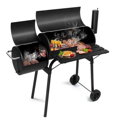 Barrel Charcoal Grill with Offset Smoker All Metal Outdoor Smoker with Wheels US