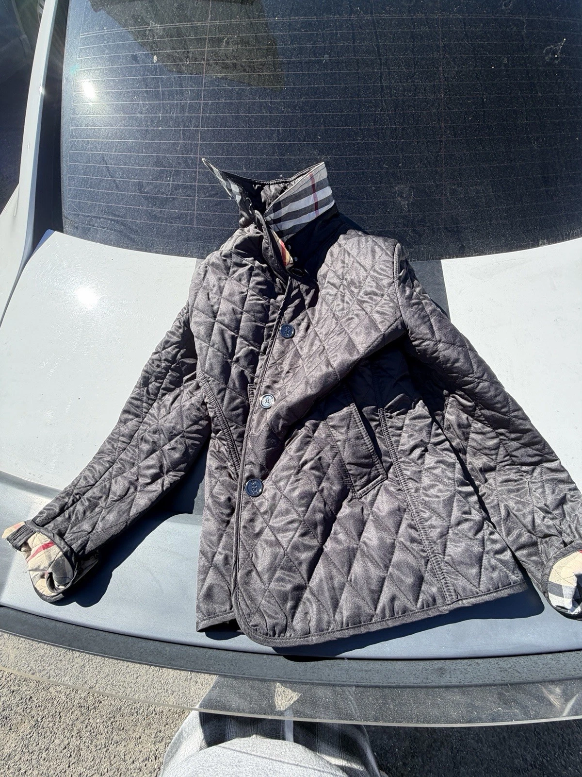 Burberry London Black Quilted Jacket Lined Button Mid-Length Stand-Up M image 5