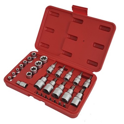 30tlg Torx Steckschlüssel Bit Satz Innengewinde Stern E-Torx CRV Stahl Bits 1/4 3/8 1/2 + Koffer