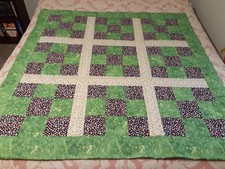 Hand-Quilted 45x45" Green/Black Multi/Yellow Baby Quilt
