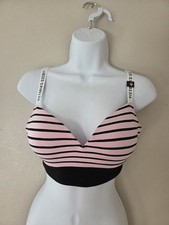 Victoria's Secret Wireless Push-Up Bra M Striped Pink Black Adjustable Coquette