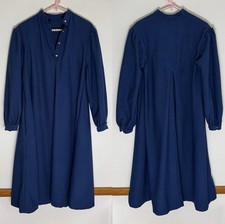 Vintage style navy blue long sleeved dress with floral buttons