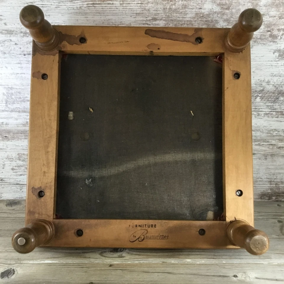 Baumritter Red Vinyl Ottoman Stacking Footstool Mid-Century Modern Wood Legs 16. - Image 3 of 4