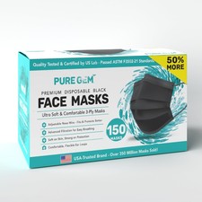  Pack Of 150 Black Disposable Face Mask, 3-Ply Adult Masks, Facial Cover wit...