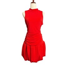 NWT Madden NYC Red Ruched Mini Dress Sleeveless Mock Neck Bubble Skirt XL