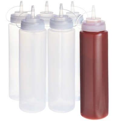 6 Pack 24oz Plastic Condiment Squeeze Bottles with Caps