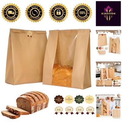 Quality Paper Bread Bags with Window - 25 Durable Storage Bags for Baked Goods
