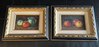 Vintage Still Life Fruit Oil Paintings Signed Set of 2 Ornate Gold Frames 9”X11”
