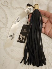 MAISON MOLLERUS Black Genuine Leather Tassel Bag Charm NEW