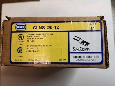 CLNS-2/0-12 - ILSCO COPPER COMPRESSION LUG BOX (10)