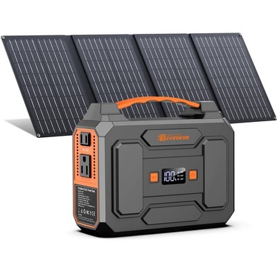 Portable Power Station with Foldable 40W Solar Panel, 100W Solar Powered Gene...