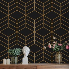 Black and Gold Peel and Stick Wallpaper Decorative Contact Paper Wall Roll