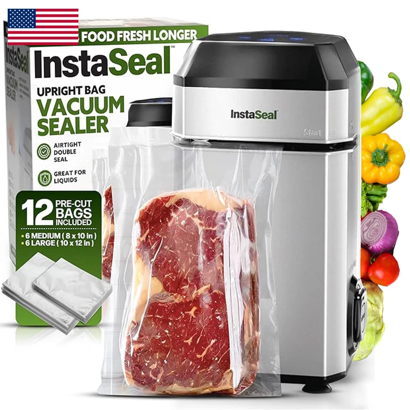 Instaseal Vacuum Sealer For Food 12 Bags Preserves Foods 5X Longer Space Saving