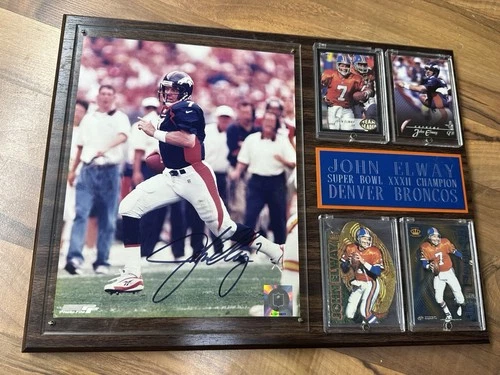 John Elway Autographed 8x10 Plaque With Cards. COA out of Colorado