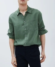 HUGO BOSS REGULAR FIT Green mens LINEN Casual SHIRT 2X-LARGE