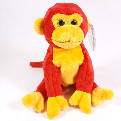TY Beanie Baby CHOPSTIX the Red & Yellow Monkey Green Eyes Symbol 2003 MWMTs