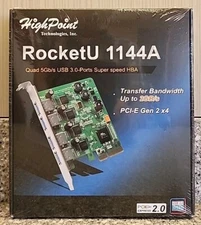 HighPoint RocketU 1144A Quad 5Gb/s USB 3.0 Ports Super Speed HBA PCI-E Gen 2 ×4
