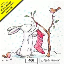 (466) TWO Paper Luncheon Decoupage Art Craft Napkins - CHRISTMAS, RABBIT, BUNNY