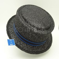 TRENDY Straw Pork Pie Top Hat Stingy Fedora Soft Boater Unisex  58cm  Black