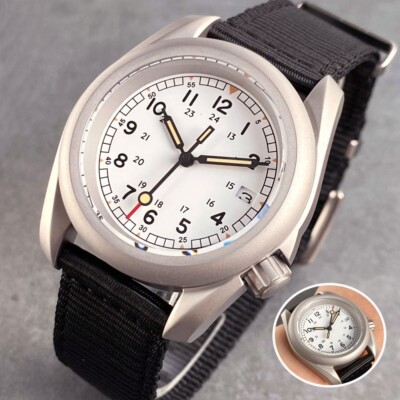 40mm White Dial H35A Sandblast Pilot Style Automatic Men Watch 3.8 Crown Date