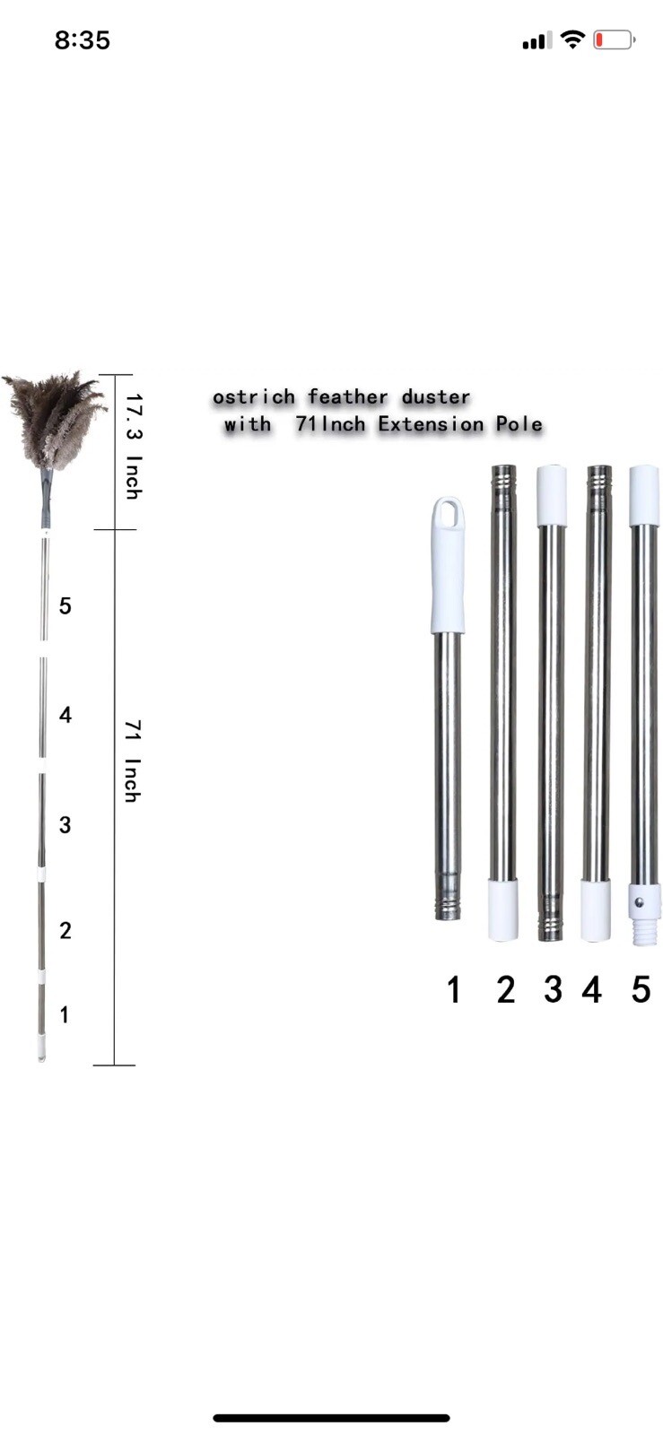 Midoneat Gray Ostrich Feather Duster with 71Inch Pole,Extendable Feather Duster eBay